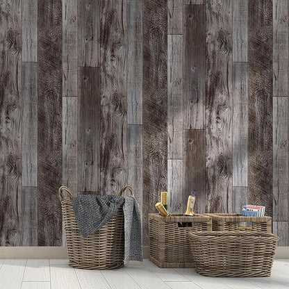 Yun-aeon Gray Wood Peel and Stick Wallpaper 17.3" X 80" Self Adhesive Wallpaper Backsplash Line Removable Wall Paper Bathroom Old Furniture Renovation Furniture