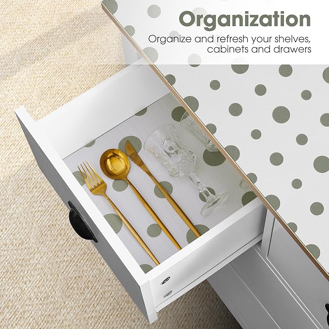 Drawer and Shelf Liner, Non-Slip Kitchen Cabinet Liners Non-Adhesive Thick Strong Grip Waterproof Washable Mats Protect Dresser Shelves Cupboard Bathroom Cabinets, Polka Dot, 12 in X 20 FT