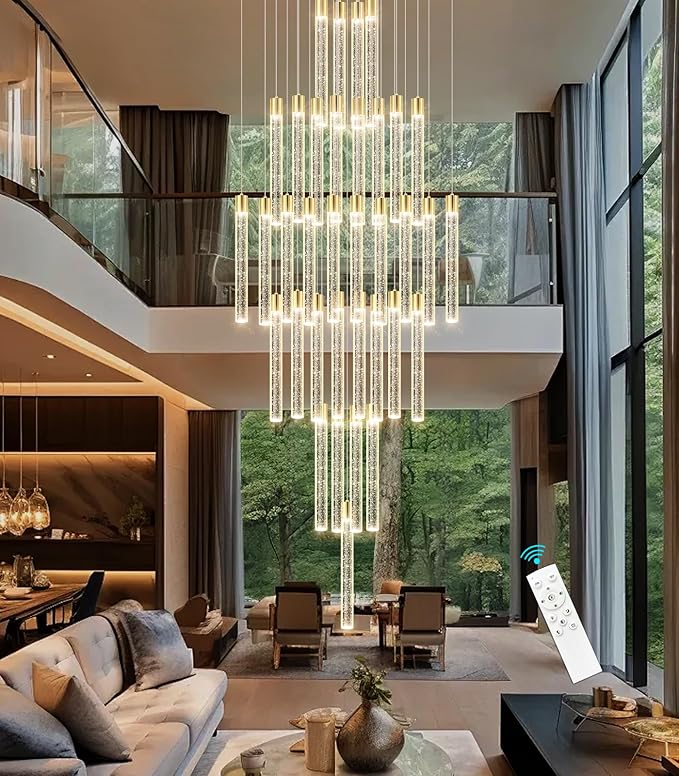 35-Light Long Large Modern Led Crystal Chandeliers Modern Spiral Chandeliers High Ceilings Chandelier for Staircase Foyer Gold