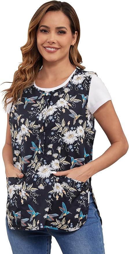 Nanxson Cobbler Apron for Women with 2 Patch Pockets Cotton Printed Vintage Apron with Buttons for Work Chef Kitchen Home