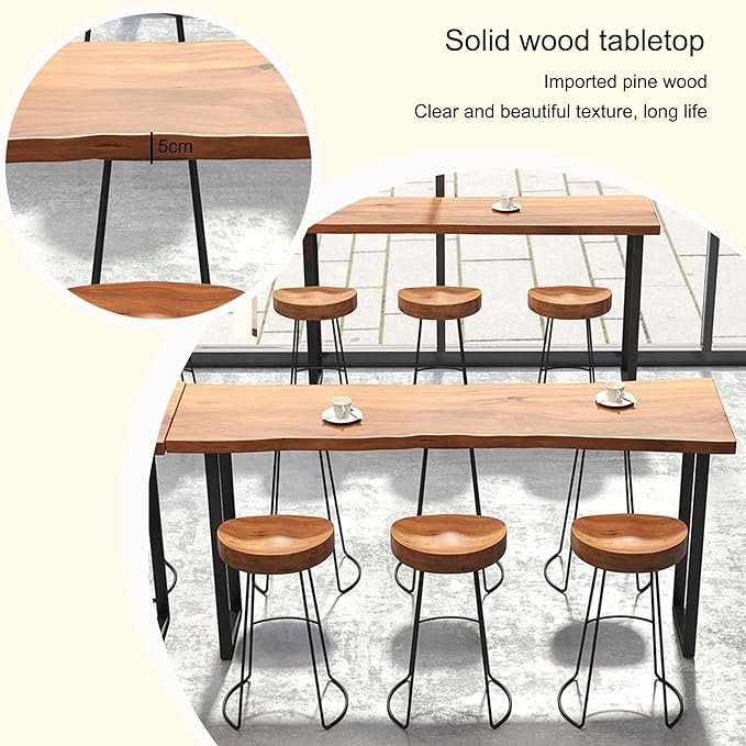 Counter Bar Height Table Kitchen Pub Coffee High Top Table Long Narrow Dining Table for Small Spaces with Sturdy Metal Frame for Small Spaces Balcony Coffee Shops-Table Only(200*60*105cm)