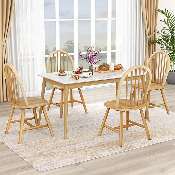 Safeplus 18" Oak Dining Chairs Set of 2, Wood Windsor Chair with Spindle Back for Country Farmhouse Kitchen Island