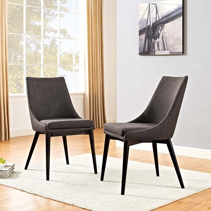Modway Viscount Mid-Century Modern Upholstered Fabric Two Kitchen and Dining Room Chairs in Brown