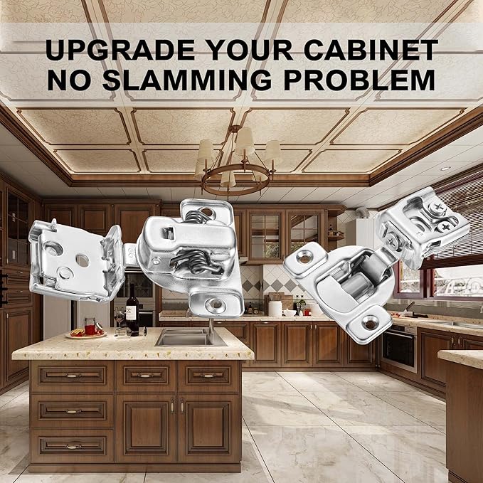 (4 Pack) 1 Inch Overlay Soft Close Cabinet Hinges, Kitchen Concealed Hinges for Face Frame Door, European Hinges with Brushed Nickel