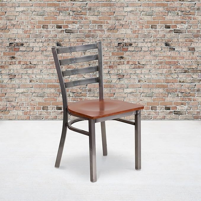 Flash Furniture 2 Pk. HERCULES Series Clear Coated Ladder Back Metal Restaurant Chair - Cherry Wood Seat