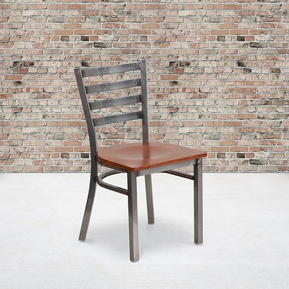 Flash Furniture 2 Pk. HERCULES Series Clear Coated Ladder Back Metal Restaurant Chair - Cherry Wood Seat