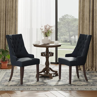 COLAMY Wingback Upholstered Side Dining Room Chairs Set of 4, Fabric Dining Chairs with Tufted Button, Living Room Chairs for Home Kitchen, Black