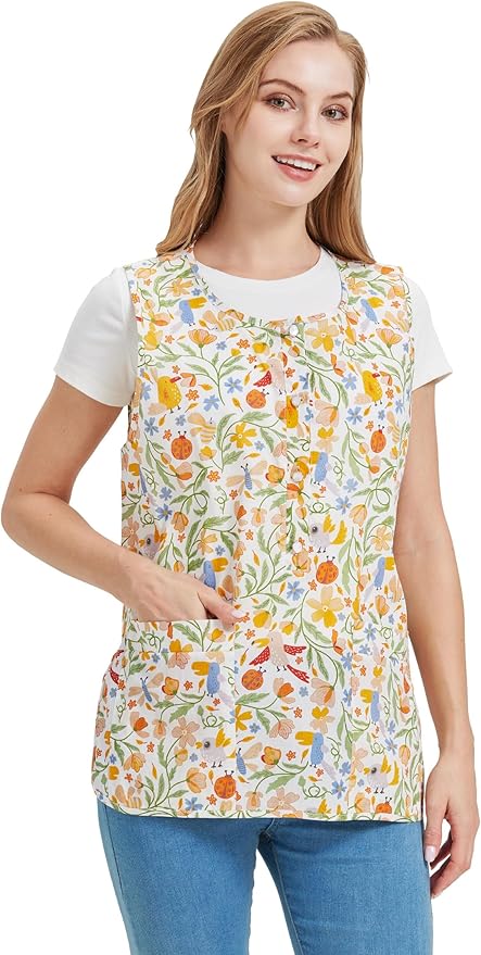 Nanxson Cobbler Apron for Women with 2 Patch Pockets Cotton Printed Vintage Apron with Buttons for Work Chef Kitchen Home