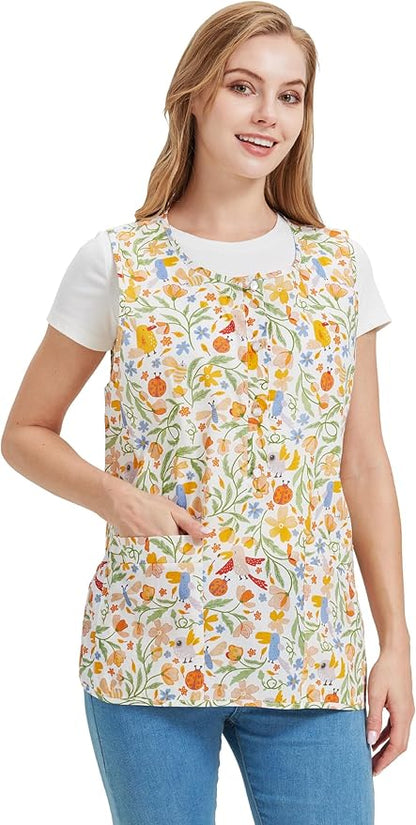 Nanxson Cobbler Apron for Women with 2 Patch Pockets Cotton Printed Vintage Apron with Buttons for Work Chef Kitchen Home