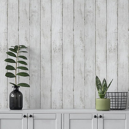 White Grey Wood Paper 17.71 in X 205 in Self-Adhesive Removable Peel and Stick Wallpaper Decorative Wall Covering Vintage Wood Panel Interior Film Surfaces