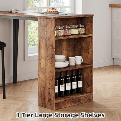 3-Piece Bar Table and Chairs Set, Extendable Kitchen Island with Storage Shelves, Counter Height Dining Table for Small Spaces, 2 Cushioned Bar Stools Included, Vintage Finish
