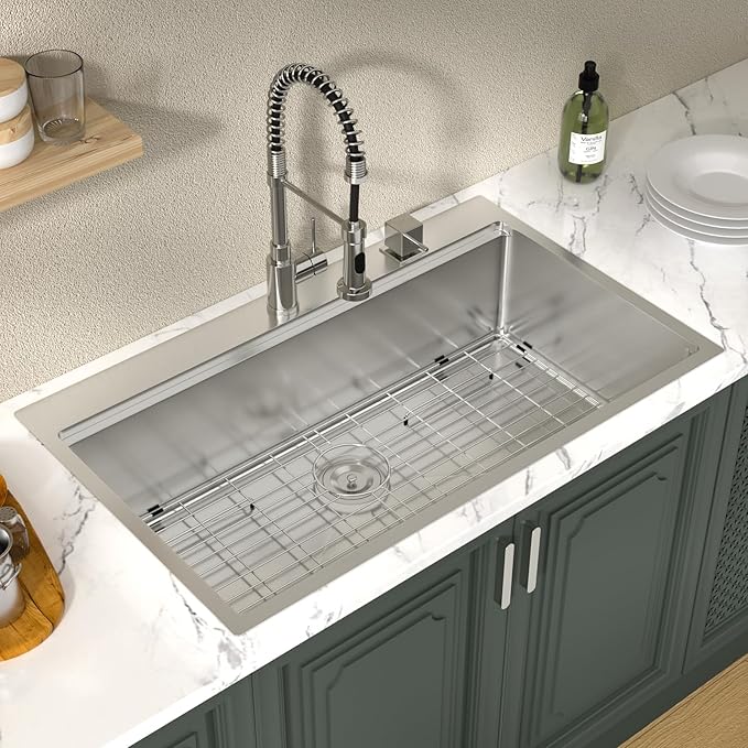 Lordear 36 Drop In Kitchen Sinks Worktation 16 Gauge 36x22 Inch Stainless Steel Single Bowl Ledge Worktation Topmount Overcounter Handmade Kitchen Sink Basin With Cutting Board