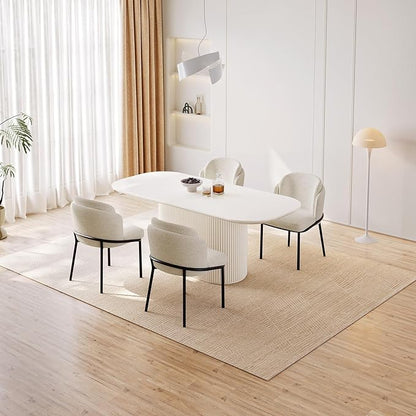 70" Oval Modern Dining Table Set for 4, Dining Room Table with 4 Chairs for Kitchen, Living Room, 5 Piece Kitchen Table 4 Seaters Dinner Table Set, Cream White