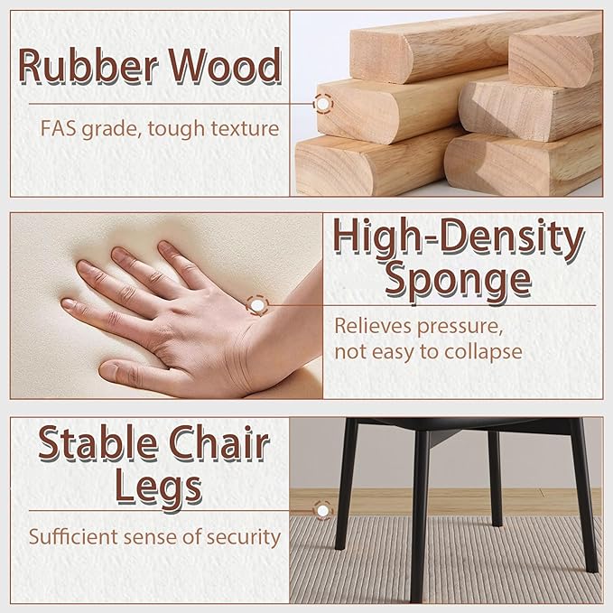 Farmhouse Dining Chairs, French Country Wooden Dinner Chairs with Curved Backrest Oak Frame,Rustic Upholstered Kitchen Chair for Living Room Vanity Lounge,4PCS Ebony/Black Leather