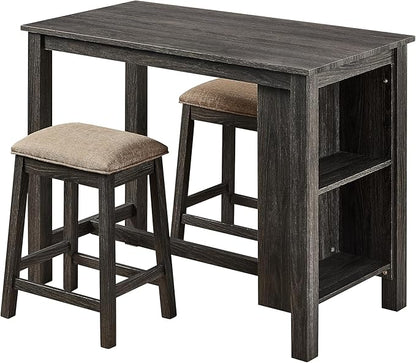 GTU Furniture 3-Piece Elegant Wood Veneer Counter Height Top Kitchen Dining/Bar Table Set with Backless Barstools(1xTable+2xBarstool)