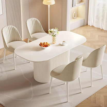 Miuuod 70" White Dining & Kitchen Table Set, Solid Kitchen Table with 4 Chairs,Large Rectangular Dinner Table with Rounded Corners for Dining Room,Home Office,Living Room Furniture,Cream White