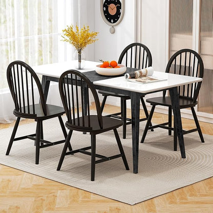 HAPPYGRILL 2 Pieces Wooden Dining Chairs Set, Vintage Armless Windsor Chairs, Kitchen Dining Chairs with Backrest, Black