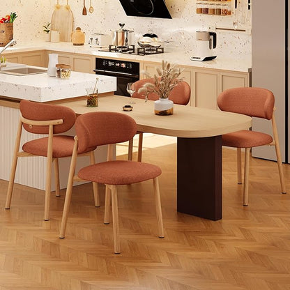 Kitchen Dining Chairs Set of 2 Modern Soft Linen Farmhouse Dining Room Chair with Metal Legs, Orange/Original