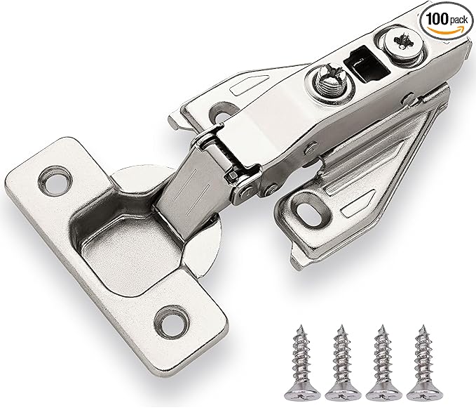 DecoBasics (100 PCS) Full Overlay Soft Close Cabinet Hinges for Kitchen Cabinets - 105° Face Frame Concealed Cabinet Door Hinge -3 Way Adjustability -Clip on Plate & Matching Screw 4 Easy Installation