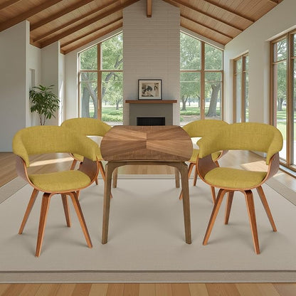 Armen Living Summer Modern Chair in Green Fabric and Walnut Wood - Set of 4