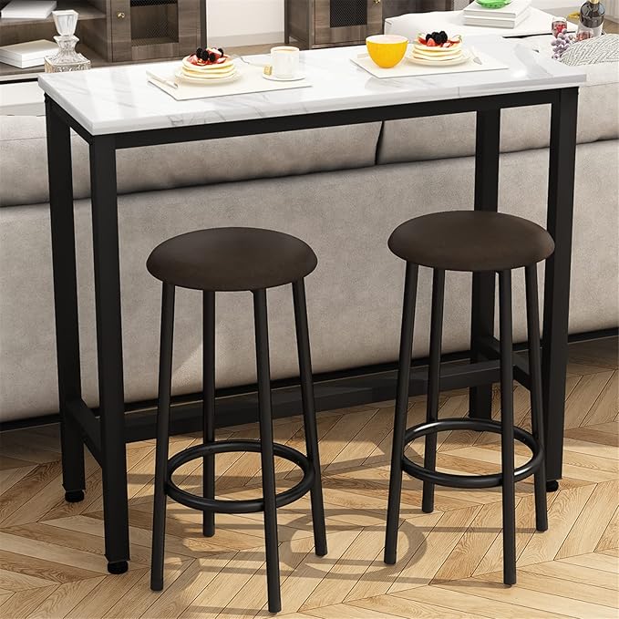 Recaceik Dining Table Set, 39.4” Rectangle Pub Dining Set Kitchen Table Set Bar Table with Stools, 3-Piece Breakfast Table Set with Metal Frame for Kitchen Dining Room w/ 2 Chairs - White*