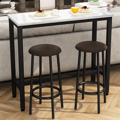 Recaceik Dining Table Set, 39.4” Rectangle Pub Dining Set Kitchen Table Set Bar Table with Stools, 3-Piece Breakfast Table Set with Metal Frame for Kitchen Dining Room w/ 2 Chairs - White*
