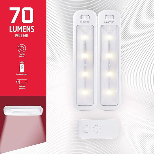 Energizer Wireless 10in. LED Bars, 2 Pack, Remote Controlled, 70 Lumens Each, Soft White, Battery Operated, No Wiring, Easy to Install, Add Light Where You Need It Most, 44576