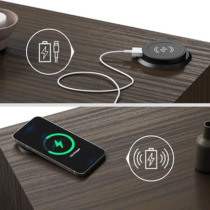 Mobili Fiver, Evolution Dining Table with Two Legs and Wireless Charger 47.2 x 15.7 in, Dark Walnut, Made in Italy