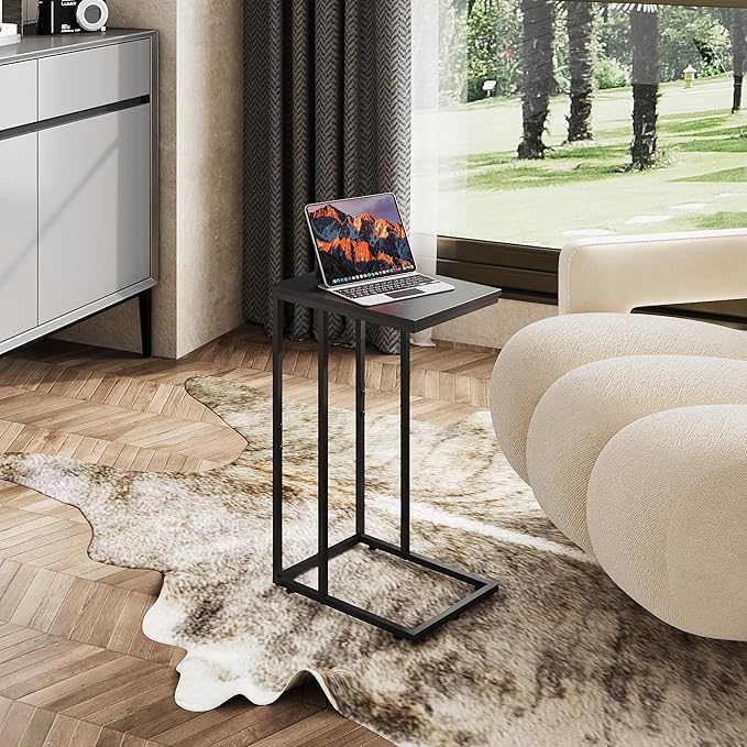 WLIVE C Shaped End Tables Set of 2, C Black Side Table for Couch, TV Trays Set of 2, Couch Side Tables that Slide Under, Small Side Table, C Table for Sofa, Living Room, Bedroom, Small Space, Brown