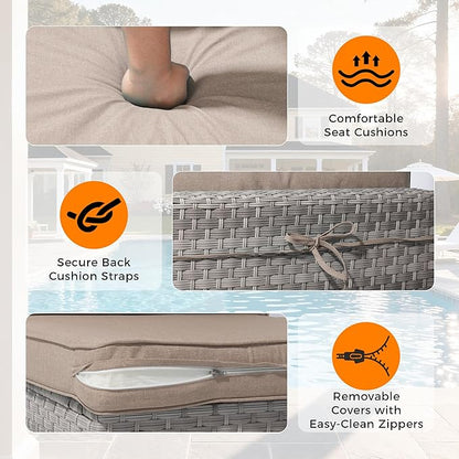 6-Seat Modular Patio Furniture Set – Outdoor Wicker Sectional Sofa with Thick 4″ Cushions, Dual-Strand PE Rattan, Rust-Resistant 18 mm Steel Frame, Backyard Garden Deck Lounge,Beige