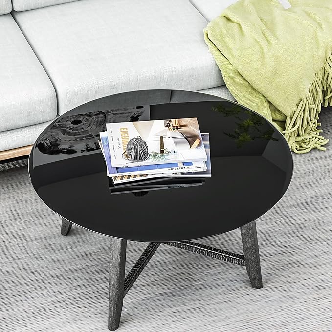 32 inch Round Glass Table Top - Black Tempered Glass Surface Protector - Safe 3/8" Thick Beveled Edge - Useful for Replacement,Dining Table, Patio, Coffee and End Table,Indoor & Outdoor