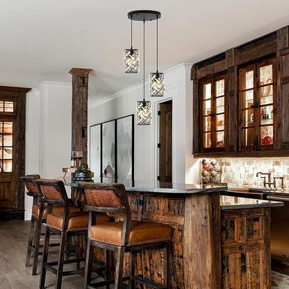 Pendant Lights Kitchen Island, Black Crystal Chandelier Pendant Lighting 3 Light, Adjustable Modern Kitchen Island Lights Ceiling Hanging Cluster Pendant Light Fixture for Dining Room Entryway Foyer