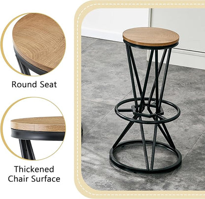 Industrial 3-Piece Bar Counter Set – 31.5" Round MDF Table & 2 Rust-Resistant Metal Bar Stools with Foot Pedals | Perfect for Small Apartments, Kitchen Islands, Home Bars (Black,Wood)