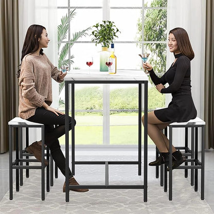 Aklaus 5 Piece Bar Table Set Kitchen Dining Table Set for 4 Modern Counter Height Bar Table with Bar Stools Set of 4 Faux Marble Top Pub Table and Stools for Dining Room Breakfast Nook Home Bar