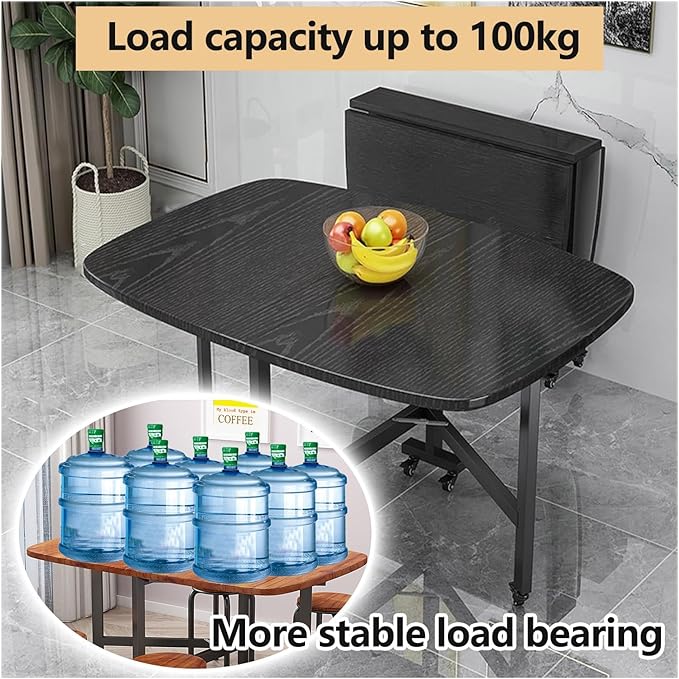 Multifunction Expandable Folding Table, Drop Leaf Dining Table with 6Wheels, Wooden Foldable Kitchen Table, Multifunction Expandable Folding Table for Small Spaces Kitchen, Bedroom, Living Room, black