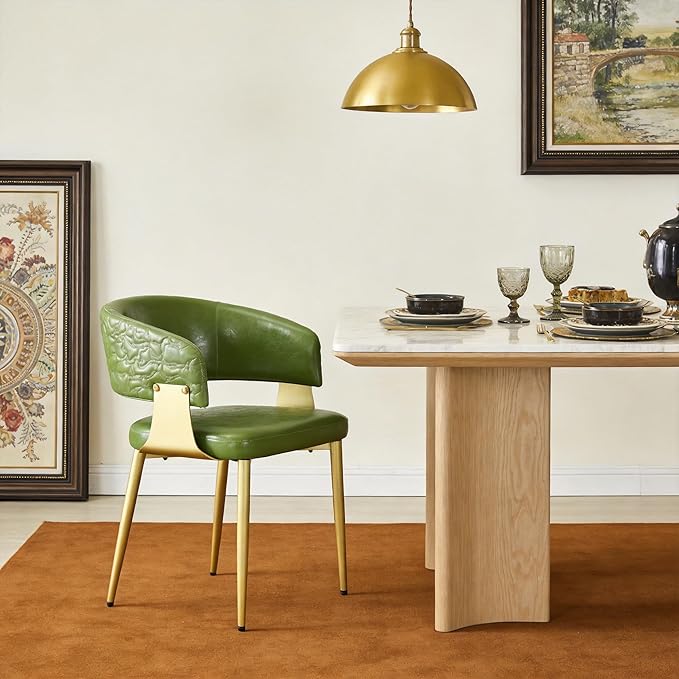 Atoll Modern Accent Dining Chairs Set of 2 with Upholstered PU Leather Seat & Curved Back, Metal Legs, Mid-Century Kitchen Chair for Dining Room, Living Room or Office (2, Green)