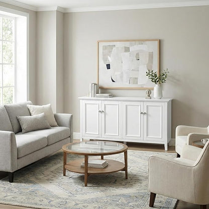 SIMPLIHOME Amherst Storage Cabinet - 66 inch Wide Solid Wood 4-Shelf Sideboard Cabinet in White, Transitional Buffet for Living Room or Dining Room with 4 Doors and Adjustable Shelves