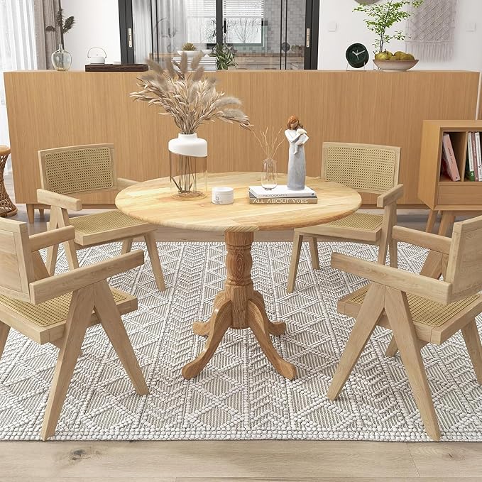 Giantex 39-Inches Round Dining Table for 4 with Legs, 220 Lbs Capacity, Rubber Wood Kitchen Table for Dinette, Dining Room, Living Room, Restaurant, Dinner (Natural)