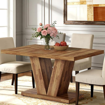 Oigavfd 47 Inch Dining Table, Rectangular Kitchen Table for 4 with Heavy Duty Pedestal Base, Modern Farmhouse Wood Dining Table for Dining Room, Kitchen, and Small Space (Walnut Brown)