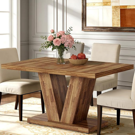 Oigavfd 47 Inch Dining Table, Rectangular Kitchen Table for 4 with Heavy Duty Pedestal Base, Modern Farmhouse Wood Dining Table for Dining Room, Kitchen, and Small Space (Walnut Brown)