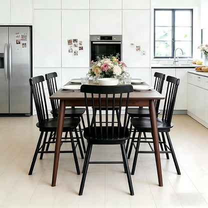 Windsor Dining Chairs Set of 8, Farmhouse Solid Wood Kitchen Chair with Spindle Back, Modern Side Dining Chairs Set for Dining Room, Kitchen, Restaurant, Black