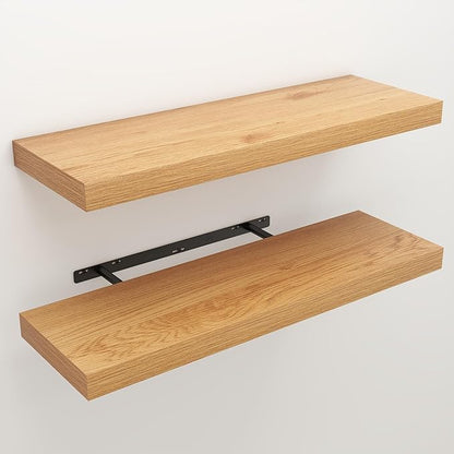 Floating Shelves for Wall, 9.3" Deep Wall Mounted Wood Shelves for Bathroom, Bedroom, Living Room, Kitchen, Hanging Shelf for Books/Storage/Room Decor (Oak, 30")