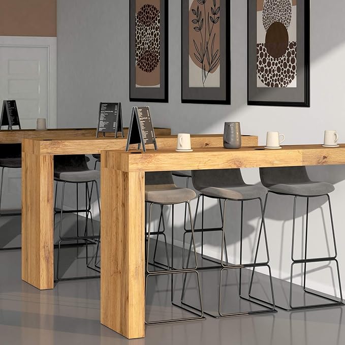 Mobili Fiver Evolution Tall Kitchen Bar Table Made in Italy | Space Saving, Wall-Mounted Counter Height Table for 3 | Breakfast Bar Table Top w/Cable Holder | Rustic Oak | 70,9'' x 15,7" in