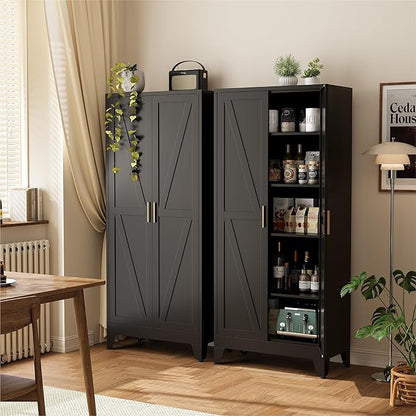 COFaR 71" Modern Pantry Cabinet in Black, 5-Tier Storage Cabinet with Adjustable Shelves, Industrial Steel Cupboard for Kitchen, Office & Living Room Organization
