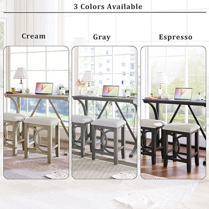 Polibi 3-Piece Farmhouse Counter Height Dining Set, Wood Kitchen Dining Table Set with USB Port and 2 Upholstered Stools for Small Places (Espresso)