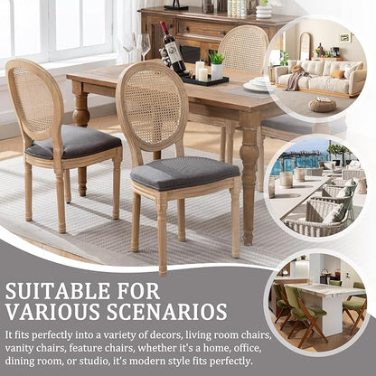 Linen Wooden Dining Chair Set of 6, Upholstered Farmhouse Dining Chair with Solid Wood Frame, Kitchen & Dining Room Chairs for Living Room, Restaurant, Bedroom (Gray-Rattan, Set of 6)
