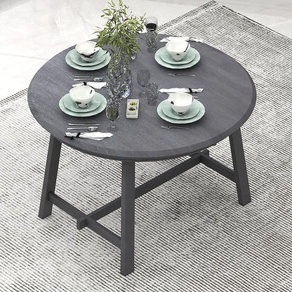 BROVAVE 57" Extendable Island Table, Rustic Dining Table with Retro Farmhouse Style, Mid Century Dining Table with Rubber Wood Legs for Family Gatherings, Gray