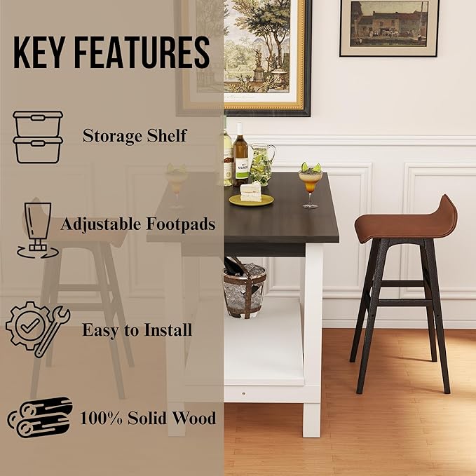 47.25" Dining Table for 2 4 6 Rectangular Rustic Solid Wood Dining Room Table with Storage for Kitchen, Living Room, Home Office, Brown and White