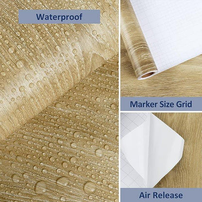 WESTICK Glossy Brown Wood Contact Paper Self Adhesive Wooden Wallpaper Kitchen Countertop Peel and Stick Waterproof Removable Faux Wood Grain Contact Paper for Countertops Tables Cabinets 196"x15.8"