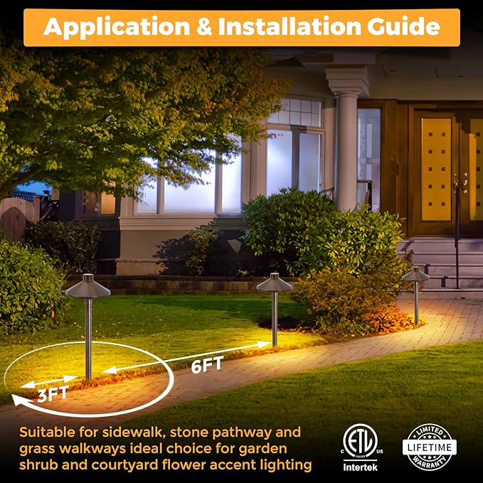 Gardencoin Solid Brass Low Voltage Pathway Lights (6.7'' Shade, 21.9'' Tall), 12V AC/DC Heavy Duty LED Landscape Path Lights Outdoor Wired, Antique Bronze Walkway Lights with Larger Stake, 12-Pack